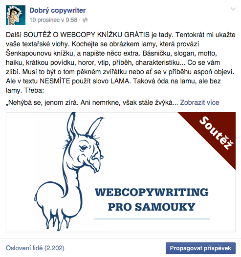 Soutěž o knížku na Facebooku Dobrého copywritera